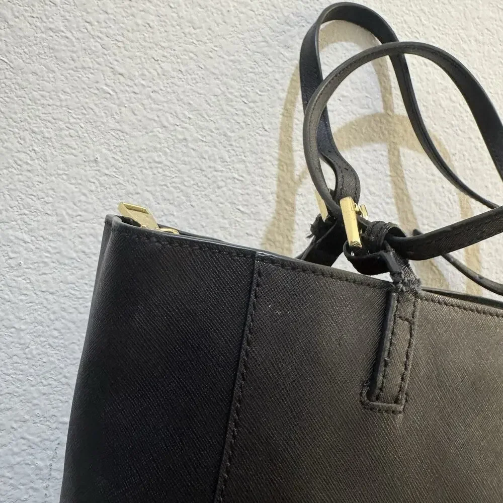 Tory Burch Small York Buckle Leather Tote Black Gold Hardware